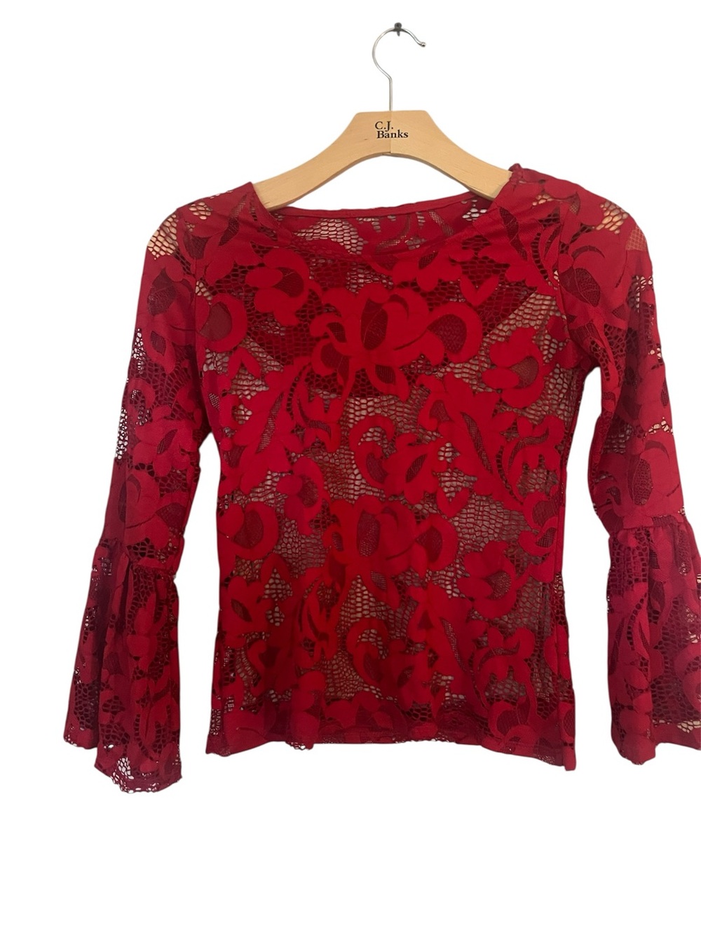Red Lace Bell-Sleeve Top INC International Concepts